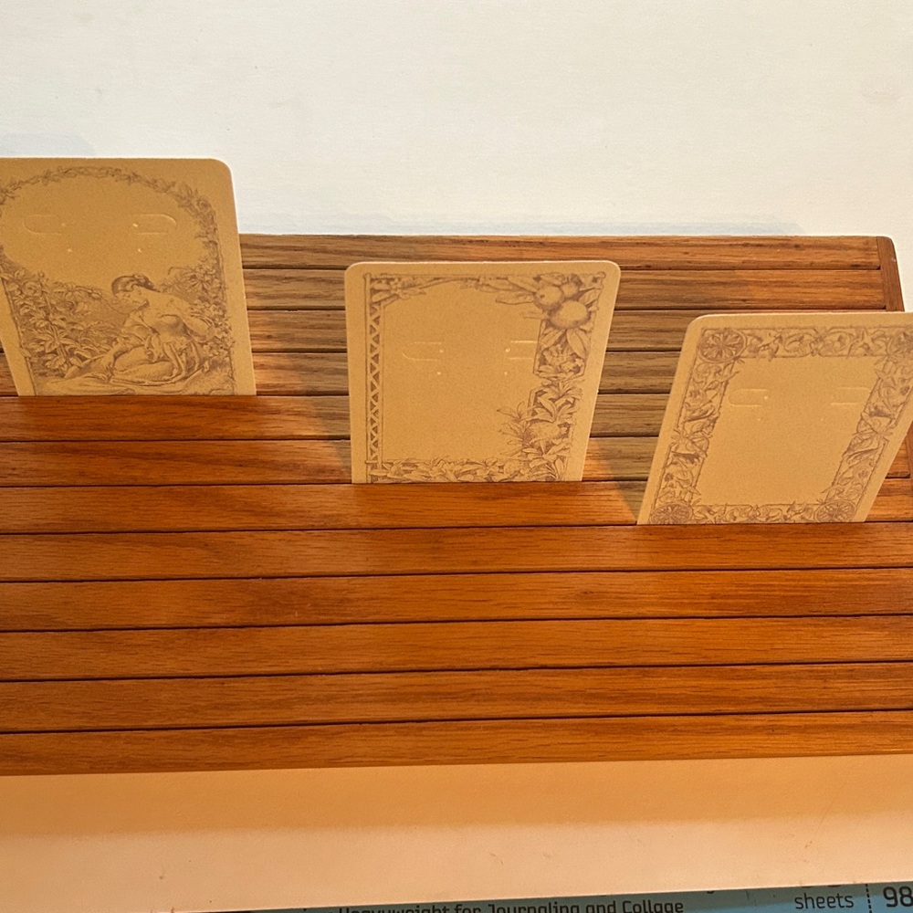 Two Slatted Vintage wooden trays & 70 cards for Jewelry display.